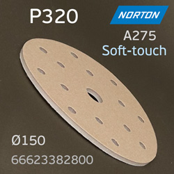 Круг шлиф. на поролоне ф150 Norton A275  Р320 липучка Soft-touch (15отв.)